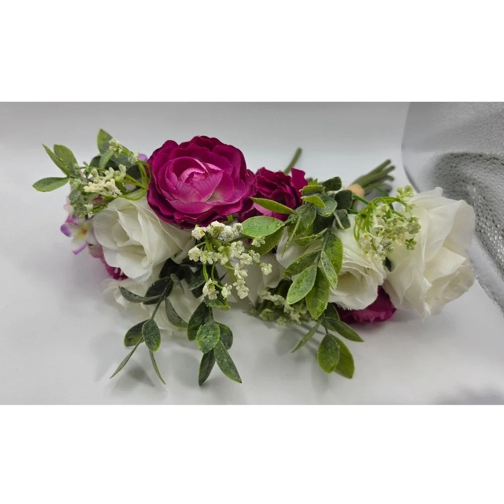 6pc Silk Floral Bouquets Peach Lavender Magenta Rose Peony Wedding Bridesmaid